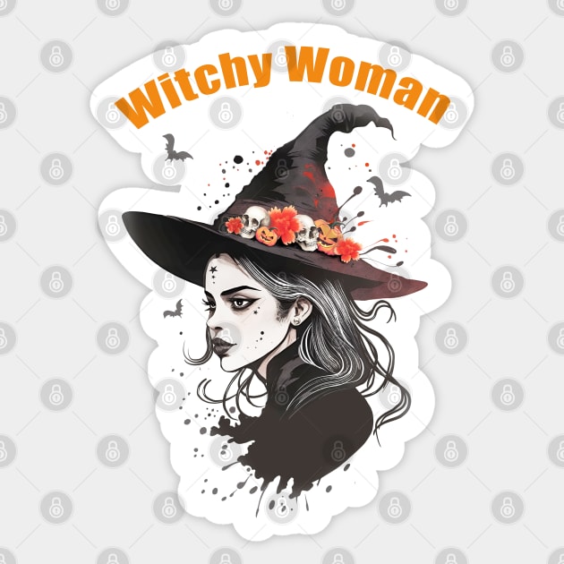 Witch Woman, Beautiful Witch, witch for cute Halloween, witch hat, spooky gothic Sticker by Collagedream